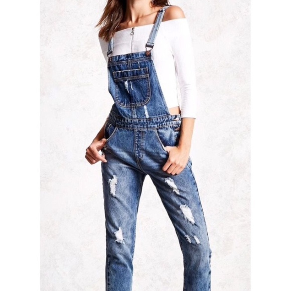 Forever 21 distressed overalls